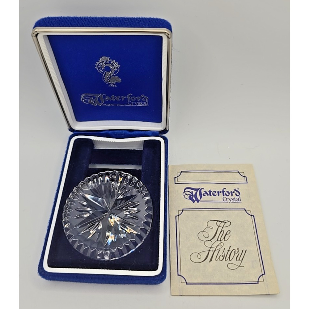 Vintage Waterford Crystal Snow Star Christmas Disc Ornament Box Paper U97